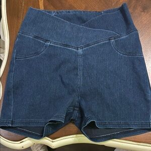 HALARA Blue High Waist Shorts Stretchy Denim